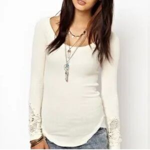 Free People Elegant Cream Lace Sleeve Women's Top